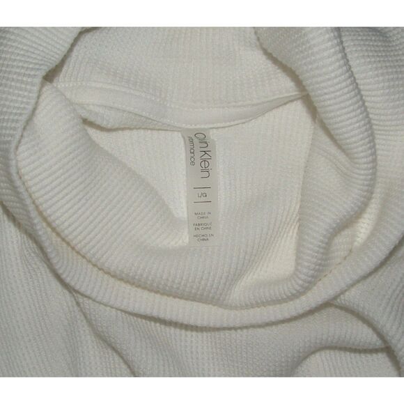 CALVIN KLEIN Ivory White Sz Large Logo Stretchy Thermal Waffle Turtleneck Shirt - Picture 2 of 3